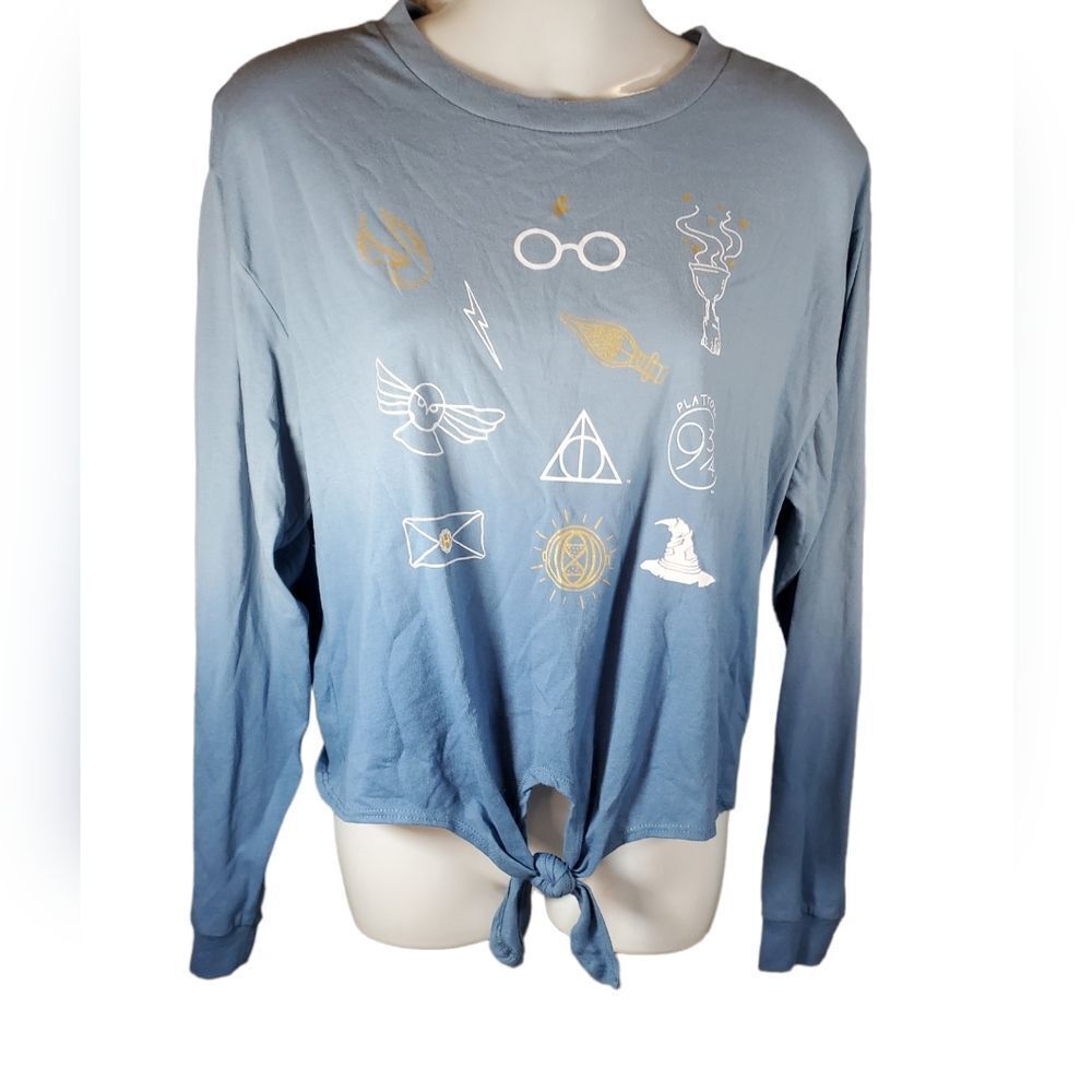 HARRY POTTER tie front graphic long sleeve tee L